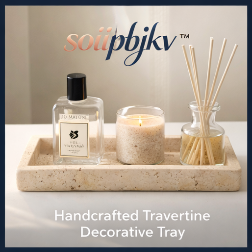 soiipbjkv™ Handcrafted Travertine Decorative Tray, travertine tray, luxury stone tray, vanity organizer, coffee table decor