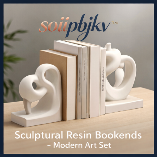 soiipbjkv™ Sculptural Resin Bookends – Modern Art Set, decorative bookends, modern book holder, sculptural home decor