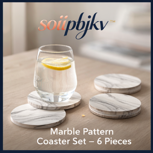 soiipbjkv™ Marble Pattern Coaster Set – 6 Pieces, marble coaster set, drink coaster, luxury table protection